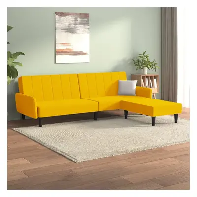 vidaXL Sofá cama de 2 plazas con reposapiés terciopelo amarillo