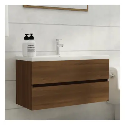 vidaXL Mueble de lavabo madera contrachapada roble marrón 90x38,5x45cm