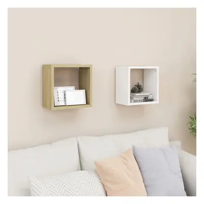 vidaXL Estantes de cubo de pared 2 uds blanco roble 26x15x26 cm