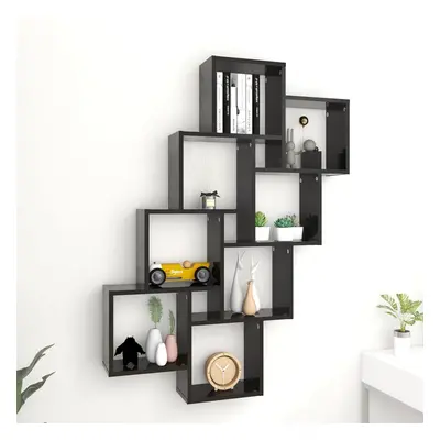 vidaXL Estante de cubo de pared aglomerado negro brillante 90x15x119cm