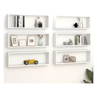 vidaXL Estante cubo pared 6 uds aglomerado blanco brillo 80x15x26,5 cm