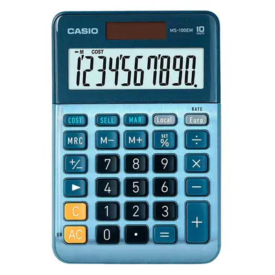 Casio MS-100EM - Calculadora de sobremesa, 10 dígitos, color azul