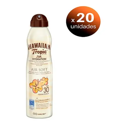 Pack de 20 unidades. Hawaiian Tropic, Bruma Silk Hydration Air Soft SPF 30. Resistente al Agua c