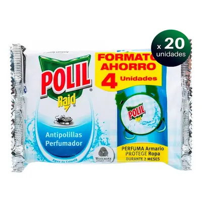 Pack de 20 unidades. RAID - 4U - Polil Gancho Agua de Colonia Bolsa de 4 Promo