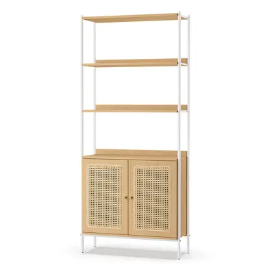 Librería de 6 Niveles de Ratán Beige Roble y Blanco Perla