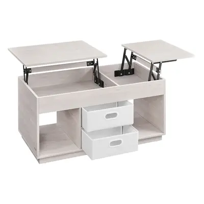 Mesa de Centro, Mesa de Café con Tablero Elevable, 2 Cajones y Compartimentos Ocultos, Compartim