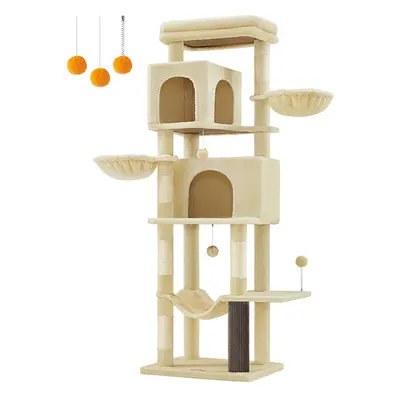 Árbol para Gatos de 175 cm con 2 Cuevas Hamaca Beige Arena