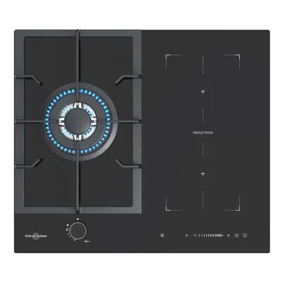 Placa Gas Butano e Inducción - Vitrokitchen VG611NB, 3 Zonas de Cocción, 60cm, Negro