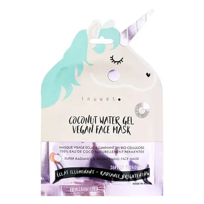 Mascarilla facial iluminadora con gel de agua de coco biocelulosa, Unicorn, Inuwet, 30 ml