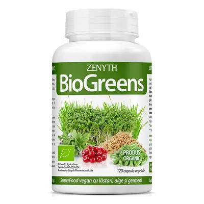 BioGreens SuperFood Bio con germinados, algas y brotes, 120 cápsulas, Zenyth