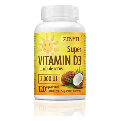 Super Vitamina D3 con aceite de coco 2000IU, 120 cápsulas, Zenyth
