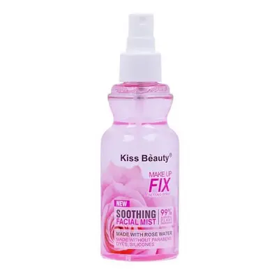 Kiss Beauty Bruma Facial Calmante Spray Fijador de Maquillaje, Agua de Rosas, 180 ml