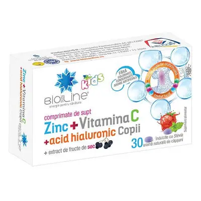 Zinc con Vitamina C y Ácido Hialurónico para niños, 30 comprimidos para chupar, Helcor