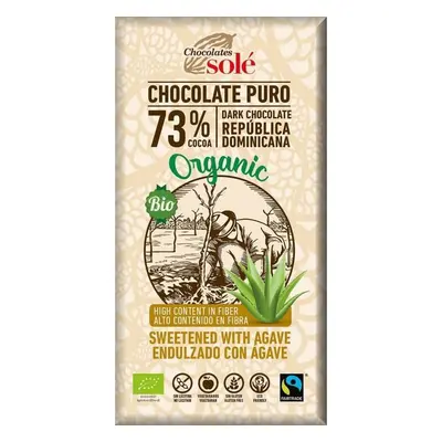 Chocolate negro ecológico con sirope de ágave 73% cacao, 100g, Pronat