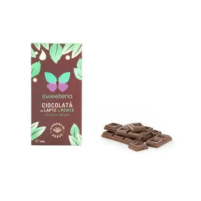 Chocolate con leche a la menta y edulcorante de agave, 100 gr, Sweeteria