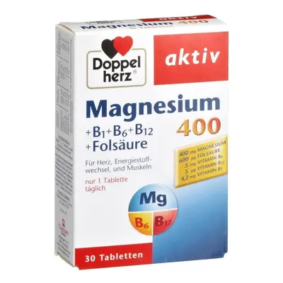 Magnesio 400 Doppelherz + Ácido Fólico + Vitamina B6, 30 comprimidos, Queisser Pharma