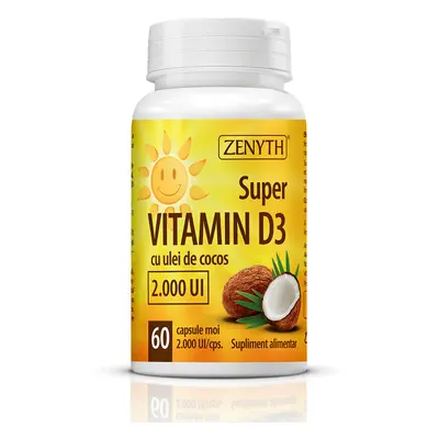 Super vitamina D3 con aceite de coco 2.000 UI, 60 cápsulas, Zenyth