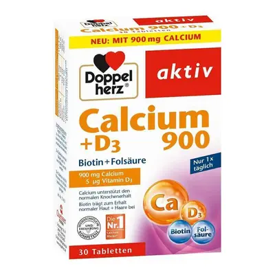 Calcio 900 mg + D3 + Biotina + Ácido fólico, 30 comprimidos, Doppelherz