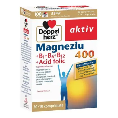 Magnesio 400 mg + vit. B1 + B6 + B12 + ácido fólico, 30 + 10 comprimidos, Doppelherz