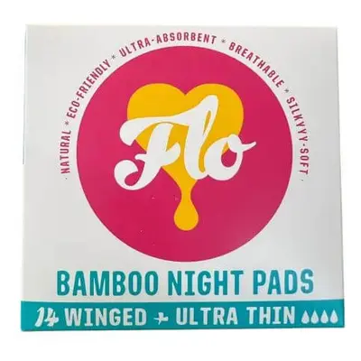 Almohadillas largas de noche de bambú con alas, 14 piezas, Flo