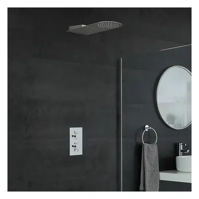 Conjunto de Ducha Cromado, Mezclador Termostático Redondo de 2 Funciones y Alcachofa Ultraplana 