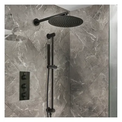 Alcachofa de Ducha Redonda de 300mm con Brazo de  Ducha de Techo - Negro - Nox