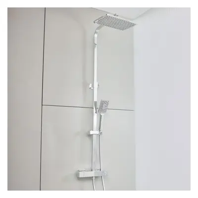Columna de Ducha Moderna - Mezclador de Ducha Termostático - Barra Cuadrado Moderno Completa - Alcachofa Cuadrada y Telefonillo 