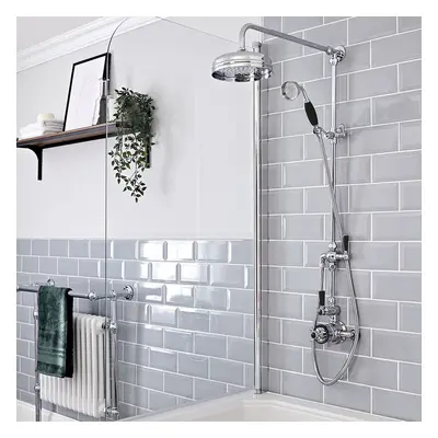 Columna de Ducha con Mezclador Termostático Expuesto de 2 Funciones Alcachofa y Telefonillo - Negro - Tradicional