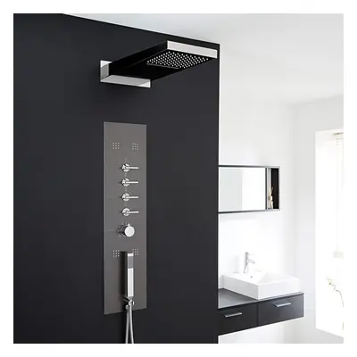 Columna de Ducha Gris Hidromasaje Empotrable con Alcachofa Lluvia y Cascada