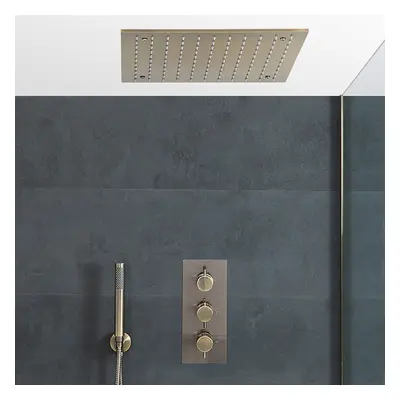 Ducha Termostática con Alcachofa Empotrable y Telefonillo - Latón Cepillado