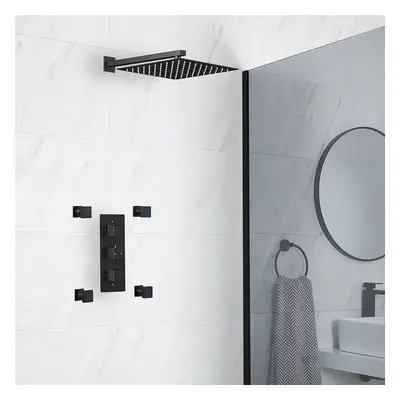 Conjunto de Ducha Termostático Negro con Alcachofa y Jets de Ducha (2 Salidas)