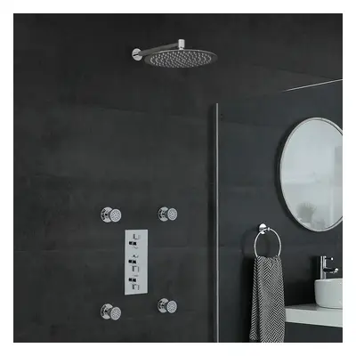 Mezclador de Ducha Termostático 2 Salidas con Alcachofa de 300mm y Jets - Cromado - Redondo