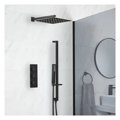 Conjunto de Ducha Termostático Negro con Alcachofa, Barra Deslizante y Telefonillo (2 Salidas)