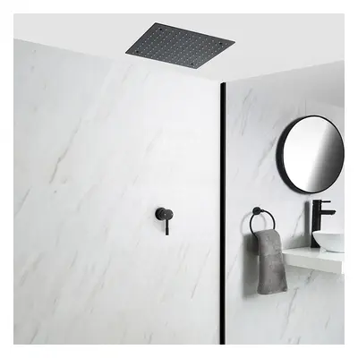 Ducha Negra Manual Empotrable de 1 Salida con Alcachofa 400mm y Llave