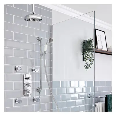 Mezclador de Ducha Termostático 3 Salidas con Desviador - Alcachofa de Techo, Telefonillo y Jets