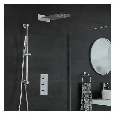 Conjunto de Ducha Moderno con Mezclador Termostático Redondo Triple 2 Salidas, Alcachofa Fija y 