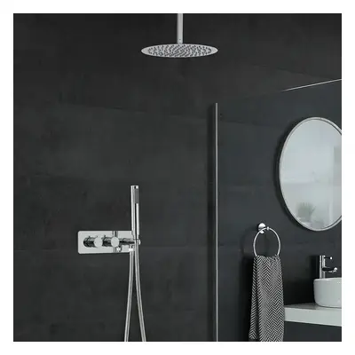 Mezclador de Ducha Empotrable de 2 Funciones con Alcachofa de 300mm con Diseño Redondo, Brazo de