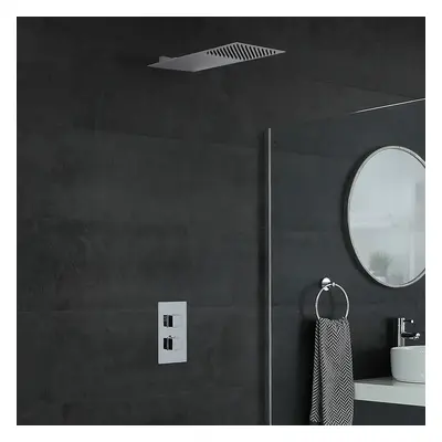 Mezclador de Ducha Termostático Cuadrado Cromado de 1 Función con Alcachofa Fija Ultraplana Cuadrada