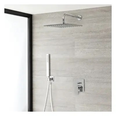 Mezclador de Ducha Manual 2 Funciones con Alcachofa Cuadrada de 300mm y Telefonillo - Cromado