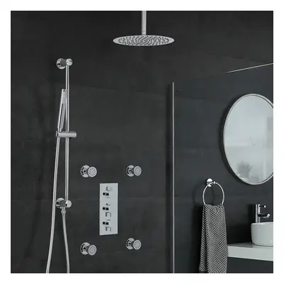 Conjunto de Ducha Moderno con Mezclador Termostático Redondo Triple con Desviador, Alcachofa deT