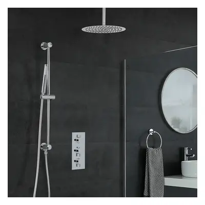 Conjunto de Ducha con Mezclador Termostático de 2 Salidas, Alcachofa Redonda de 300mm y Barra De