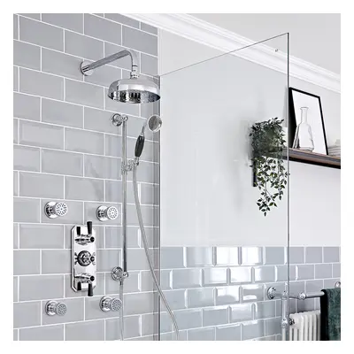 Mezclador de Ducha Termostático Tradicional 3 Salidas - Desviador, Alcachofa, Telefonillo y Jets - Negro