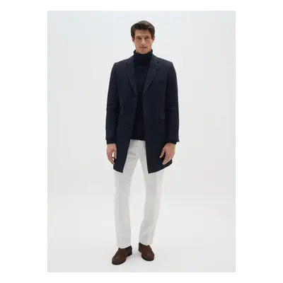 BST.1957, Abrigo Largo Azul De Cuadros Regular Fit En Pata De Gallo, Hombre, Azul marino, Talla: 48