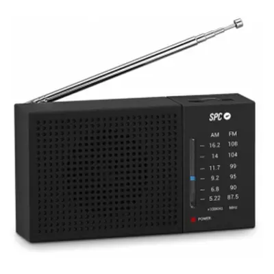 Transistor radio portátil de bolsillo SPC 4584N JETTY LITE, AM, FM, con altavoz, a pilas, negro y plata