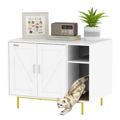PawHut Mueble Arenero Caja de Arena para Gatos con Almohadilla para Rascar y Compartimento de Al