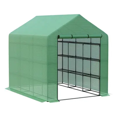 Outsunny Invernadero de Exterior con Estantes de 4 Niveles Puerta con Cremallera y Marco de Acer