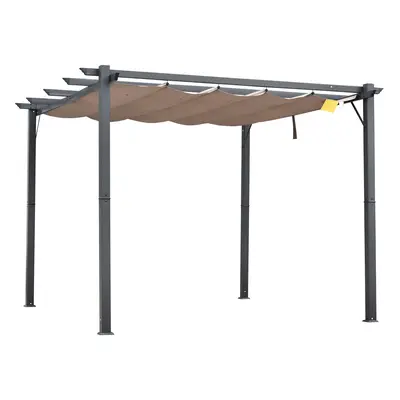 Outsunny Pérgolas 3x3 de Aluminio con Techo Retráctil Tela Poliéster Resistente a Agua Marrón y 