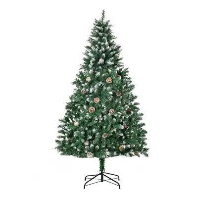 HOMCOM Árbol de Navidad Artificial Ø90x180 cm con 1111 Puntas de PVC y 59 Piñas con Base Plegabl