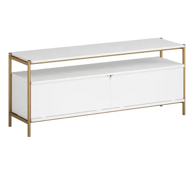 HOMCOM Mueble TV mueble televisión para televisores hasta 55 pulgadas con 2 puertas abatibles y estante abierto 124x35x50 cm Bla