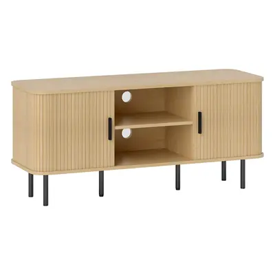 HOMCOM Mesa de TV con 2 Puertas Correderas Tipo Persiana 2 Estantes Abiertos para Televisores de 55 Pulgadas 120x40x55 cm Roble 